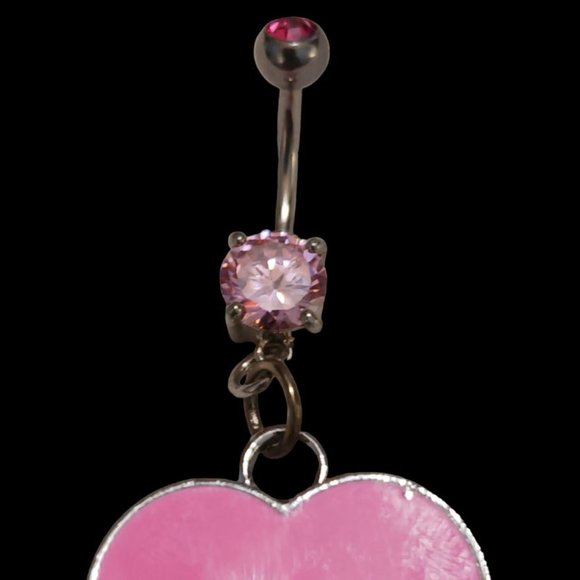 *5/35* New Pink Heart Double Gemmed Belly Ring 14G - Picture 3 of 4